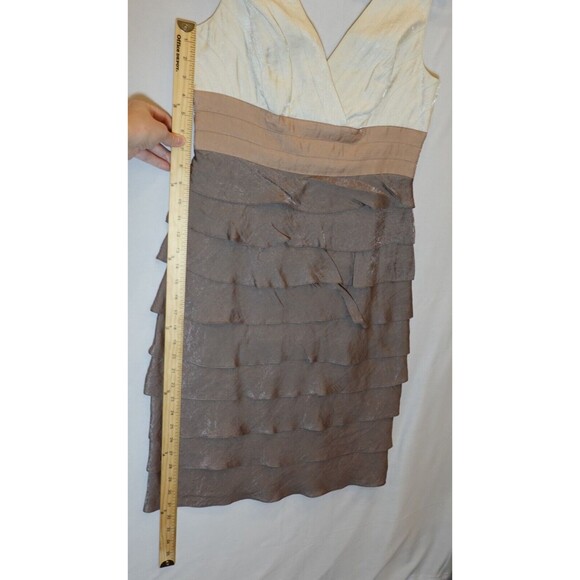 Adrianna Papell Ruffle Tiered Layered Dress Cocktail Sz 10 Metallic Brown Tan - Picture 8 of 13